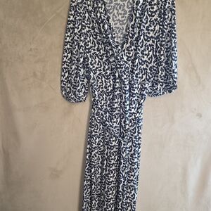 Lane Bryant Blue & White Printed Wrap Midi Dress